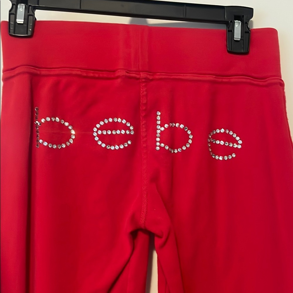 bebe Red Rhinestone Logo Cropped Pants - Picture 2 of 3